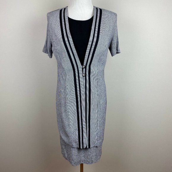 Michael Blake Dress Women 6P Black White Houndstooth Layered Vintage 6 Petite - Picture 1 of 11